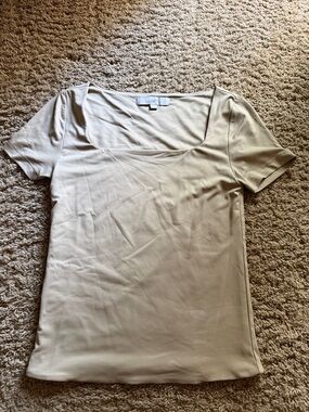 LOFT Light Cream Square Neck Short Sleeve Top